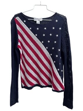 Vintage Norton Studio Ramie Cotton Blend American Flag Sweater Size Small